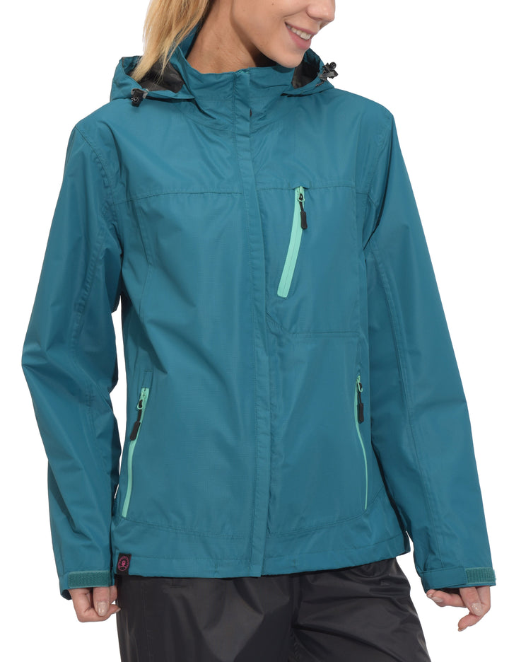 Women's Waterproof Hooded Hiking Travel Rain Shell Jacket YZF US-DK