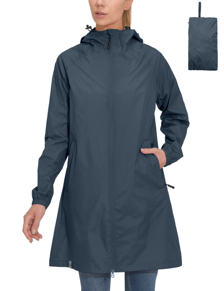 Women's Waterproof Packable Hooded Long Rain Jacket MP US-MP