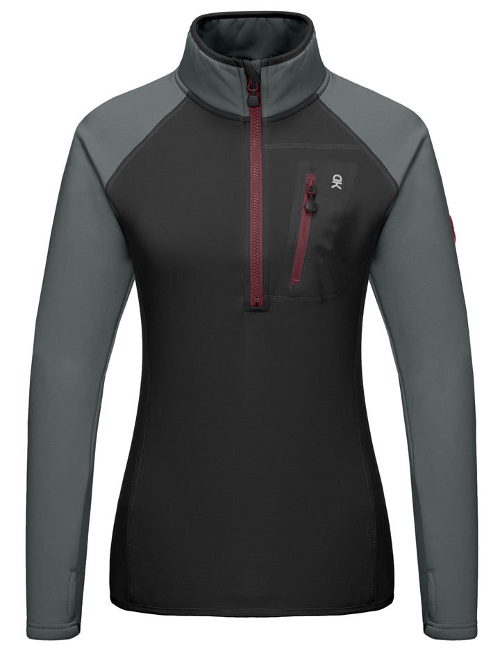Women's Half Zip Fleece Pullover Jacket Stretch Thumbholes Long Sleeve Sweatshirt YZF US-DK